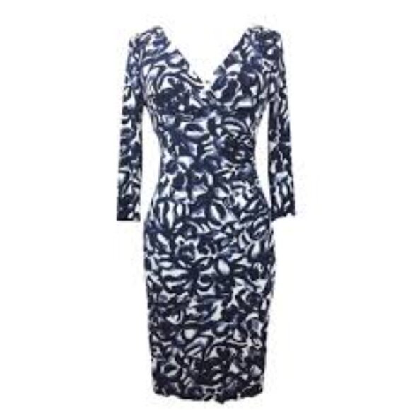 Lauren Ralph Lauren Faux Wrap Dress Blue White Abstract Print Size 4 - Picture 1 of 5